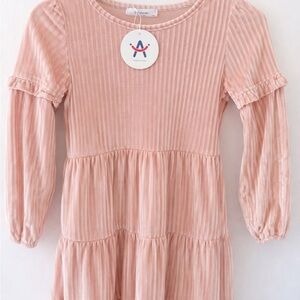 Xhilaration Girls Pink Velvet Ribbed Tiered Dress
